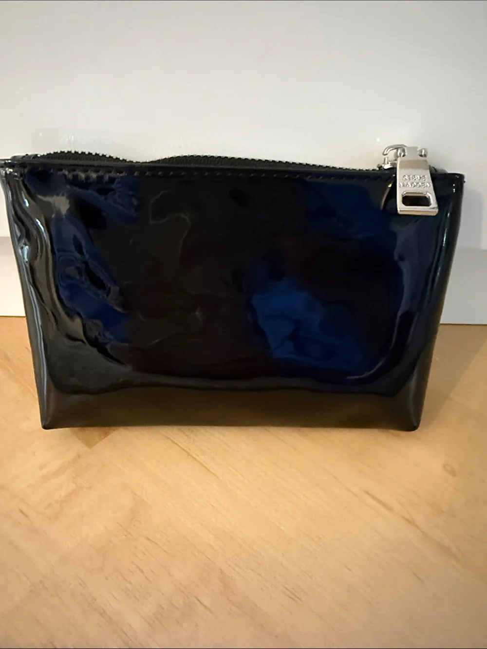 Steve Madden Black Patent Leather Zip Pouch